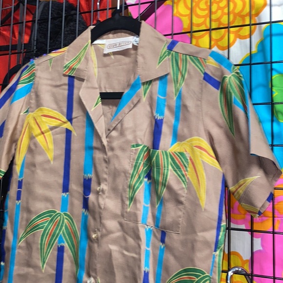 Vintage 80s Club Prive Bamboo Print S/s Button Down - Picture 3 of 6